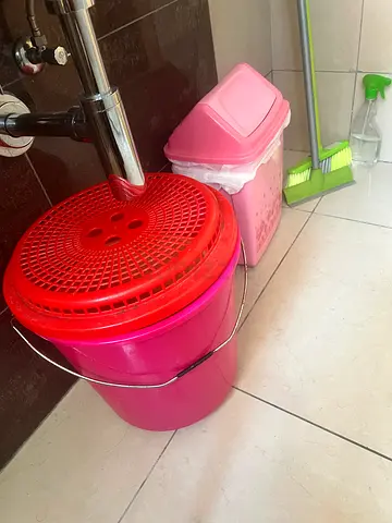 Dust bins  buckets + mop bucket with wringer and lid - good condition