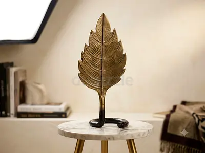 Brass-tone Decorative Leaf Sculpture on Stand