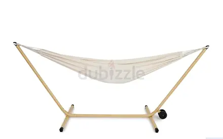 Portable cotton hammock with metal stand - cream