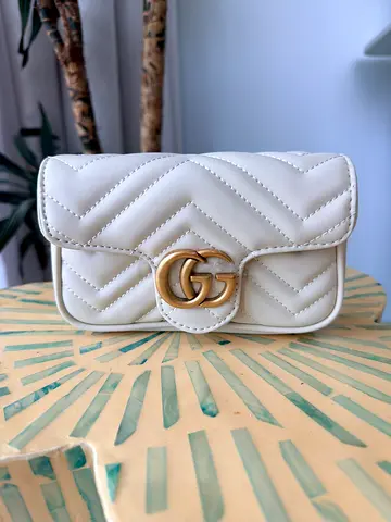 White Quilted Mini Gucci-style Shoulder Bag with Gold Hardware