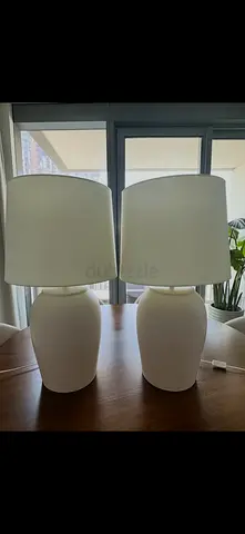 Pair of Large Modern White Table Lamps