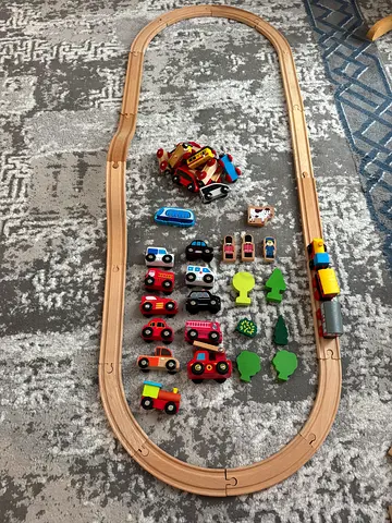 Wooden Toy Train Cars and Vehicles Collection