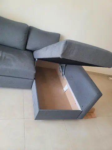 Grey fabric storage ottoman / footstool (good condition)