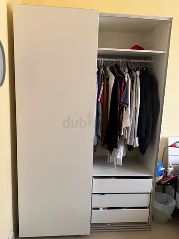 IKEA white wardrobe with 3 drawers and hanging rail - good condition