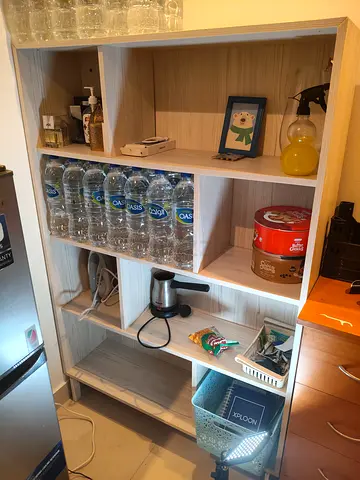 Light wood open shelving unit