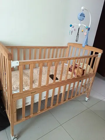 Wooden Baby Crib with Mobile - Good Condition