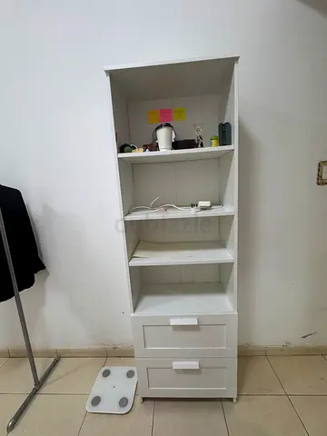 White tall storage cabinet with shelves and drawers - good condition