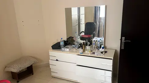 White glossy dresser with large mirror - good condition