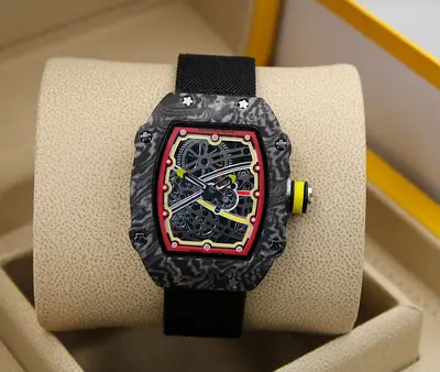 Rm Carbon-look Skeleton Mechanical Wristwatch with Black Fabric Strap