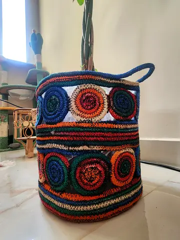 Handmade Jute Cotton Woven Storage Basket - Decorative Planter/Organizer