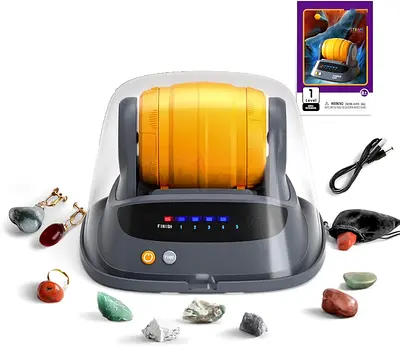 Rock Tumbler Kit for Kids, Hobby Edition includes 9 Rough Gemstones,