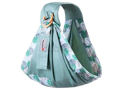 Soft Cotton Ring Sling Baby Carrier - Lightweight, Breathable (Green Leaf Print)