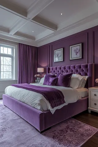 Customised Elegant Purple Velvet Tufted Bed