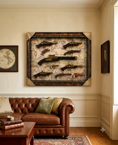 Luxury Vintage Antique Gun Replica Shadow Box Wall Art
