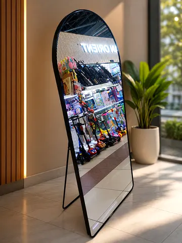 Free-standing Full-Length Arch Mirror with Black Metal Frame