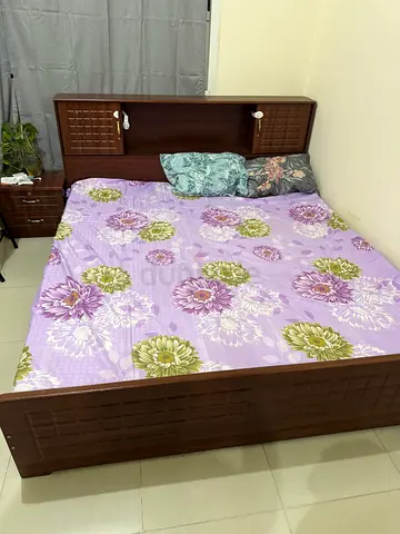 King size wooden bed frame with headboard with Mattress - good condition