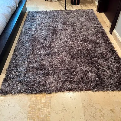Grey Shaggy Area Rug - Soft Thick Pile, Good Condition