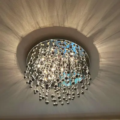 Modern crystal ball ceiling light - chrome finish 1m diameter