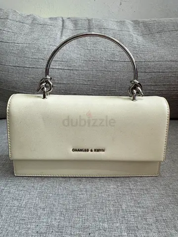 Cream Charles  Keith Structured Handbag with Metal Handles