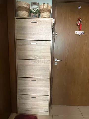 Light Wood 5-Compartment Shoe Cabinet — Good Condition White color TV cabinet