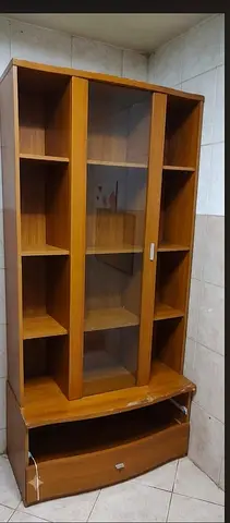 Wooden display cabinet with glass doors and drawer - Fixed Price