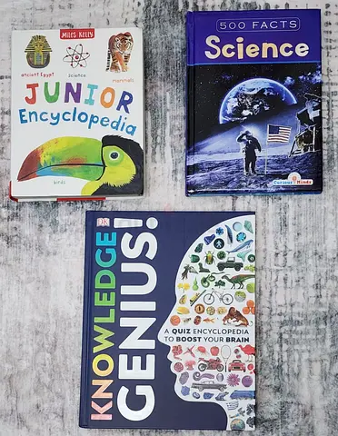 Childrens Educational Book Bundle: DK Knowledge Genius, Junior Encyclopedia 500 Facts Science
