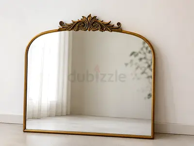 Large Ornate Gold Wall Mirror with Carved Top - 1m x 0.85m (approx.)