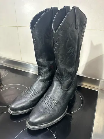 Black Leather Cowboy Boots, Size UK11 Available