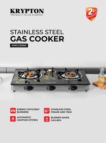 Krypton Stainless Steel 3-Burner Gas Cooker (KNGC6060) - Good Condition