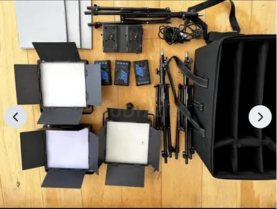 Set of 3 LED Studio Video Lights with Stands, Batteries and Carry Bag