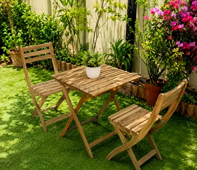 Foldable Wooden Bistro Set - 2 Chairs + Table (Good Condition)