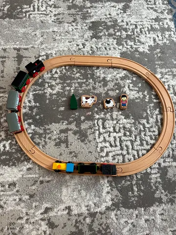 Wooden Train Set with Oval Track and Accessories