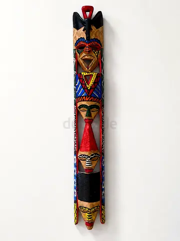Hand-carved Colorful Tribal Mask Wall Hanging — Wooden Totem, 1-piece