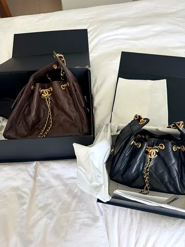 Chanel-style Quilted Leather Chain Shoulder Bags - Black  Brown (2pcs)