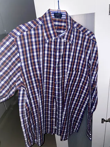 Mens long-sleeve checked button-up shirt - size M-L (42)