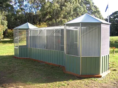 Large outdoor aviary / bird enclosure - metal frame with mesh panels