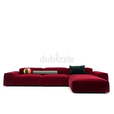 Large Modern Red Velvet L-shaped Sofa with Chaise