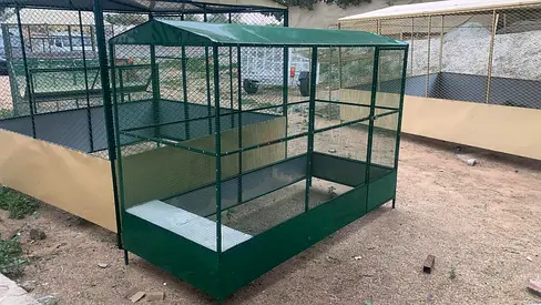 Large outdoor metal cage - sturdy green enclosure