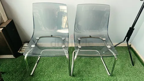 Set of 2 Transparent Acrylic Dining/Side Chairs - Good Used Condition