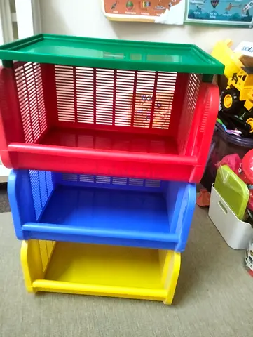 Stackable Plastic Storage Bins - 3 Colour Set (Green, Red, Blue, Yellow)