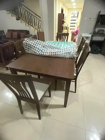 Solid Wood 6-Seater Dining Table with Chairs - Good Condition