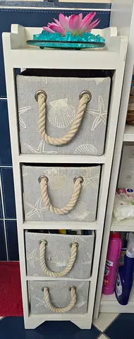 Slim 4-Drawer Wooden Storage Unit with Rope-Handle Fabric Baskets
