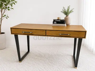 Marina home Wooden Writing Desk with Two Drawers and Metal Legs