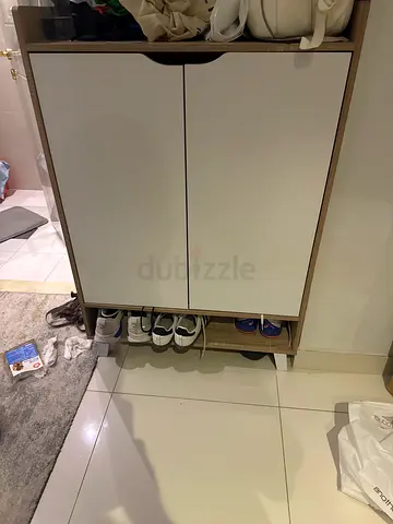 Shoe cabinet with doors — light wood white finish