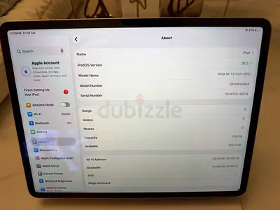 Apple IPad Air 13 M3 128gb starlight  WiFi in excellent condition with apple Magic Keyboard 3000 Dhs