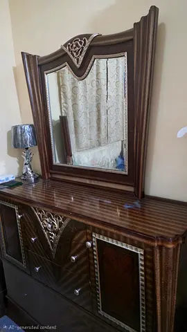 Queen size wooden bed frame with padded headboard - good condition