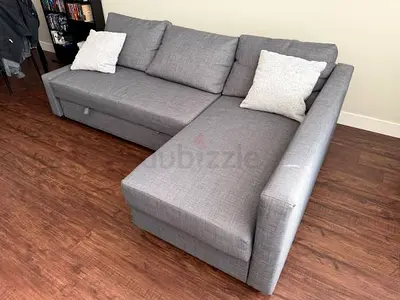 Grey L-Shaped Sofa Bed with Chaise and Storage