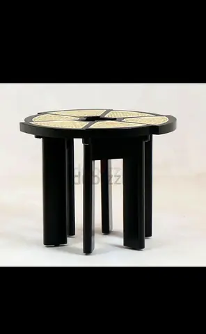Modern Black Round Side Table with Inlay Detail