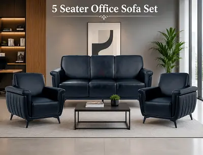 Modern Black 5 Seater Office Sofa Set – Leather Office Sofa Set For UAE Offices