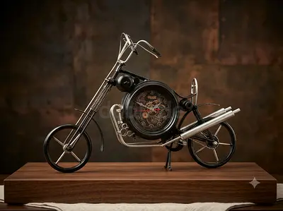 Vintage Motorcycle Table Clock - Metal Decorative Collectible